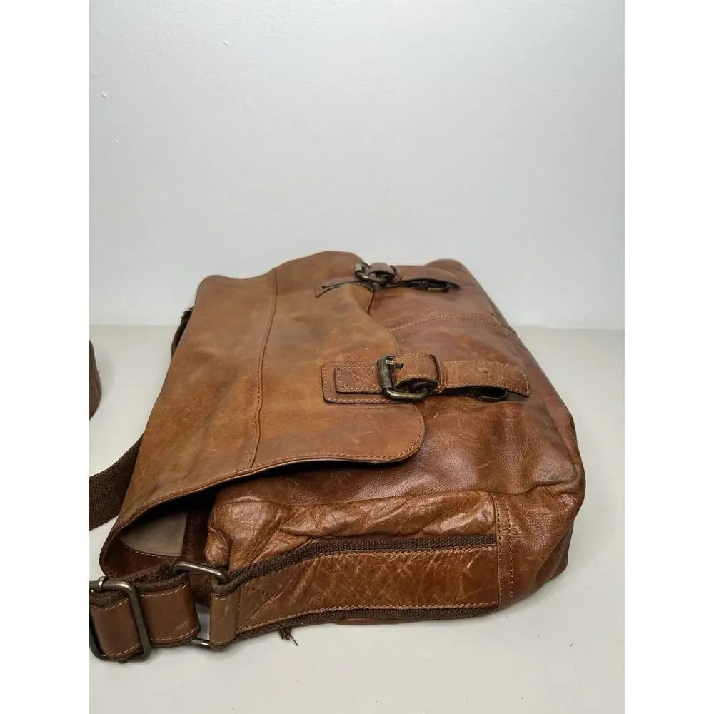 Fossil Brown Cognac Leather Briefcase Bag Shoulder